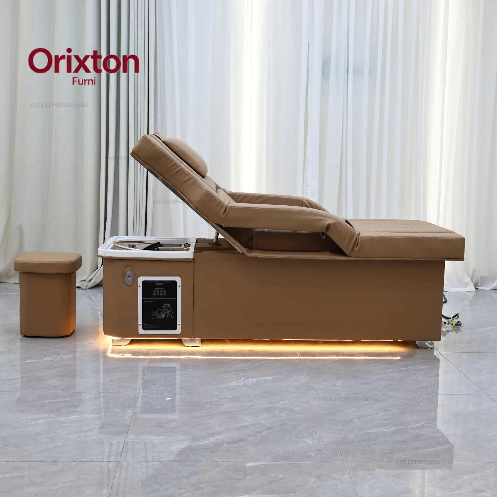 Earth Tone Electric Lift Shampoo Bed Massage Table – All-in-One Salon Station with Fumigation, Foot Bath & Hair Wash Basin