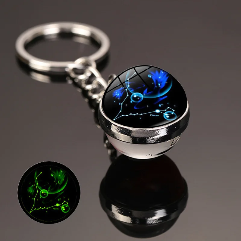 New 12 Constellation Key Ring Starry Sky Luminous Keychain Time Stone Glass Ball Key Chain Accessories Pendant Key Chain Gifts