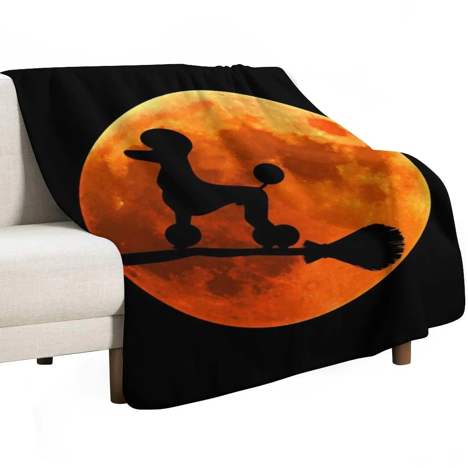 Poodle Dog Silhouette Moon Halloween Throw Blanket Cozy Home Blanket Gift for Christmas Holiday