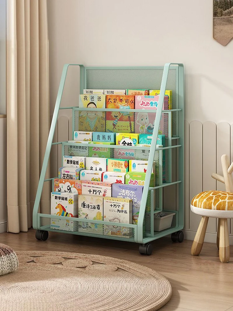 

Children's Bookelf Mobile Storage Ra Toy Organizer Multi-layer Floor-to-Ceiling Bookcase Metal No-drilling Installation
