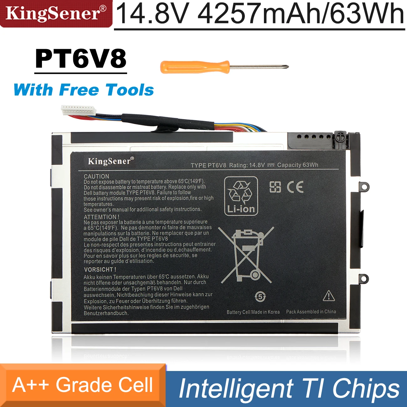 

Аккумулятор KingSener PT6V8 для ноутбука DELL Alienware M11x M14x R1 R2 R3 P18G T7YJR 8P6X6 08P6X6 14,8 в 63 Вт/ч