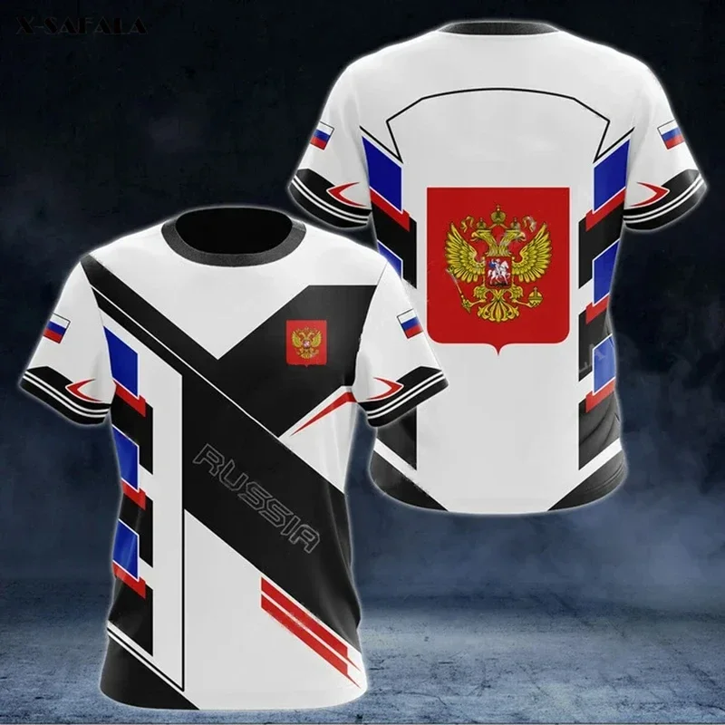 Russia Flag Men's T-shirts Crew Neck Russian Tops 3D Print Oversized Fashion Short Sleeve Men Clothing T Shirt Loose Streetwear