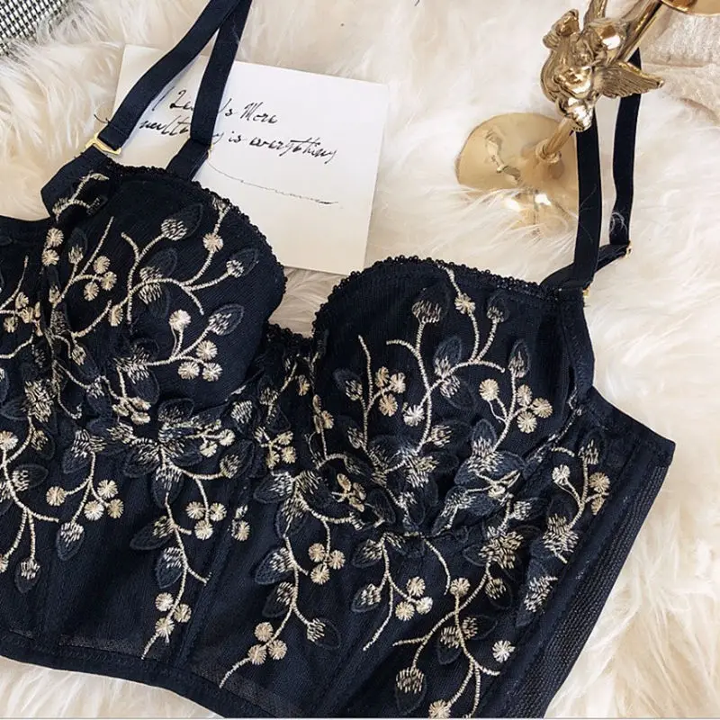 Nice High Street Women's Camisole 2023 New Fashion Embroidered 3D Petal Bustier Bra Cropped Tops Female Thin Underwear