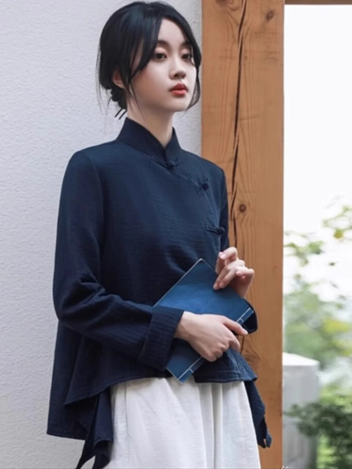 

Новый китайский женский хлопковый льняной одяг с воротником-стойкой, открытый кардиган с верхом и пуговицами, длинный слэ...