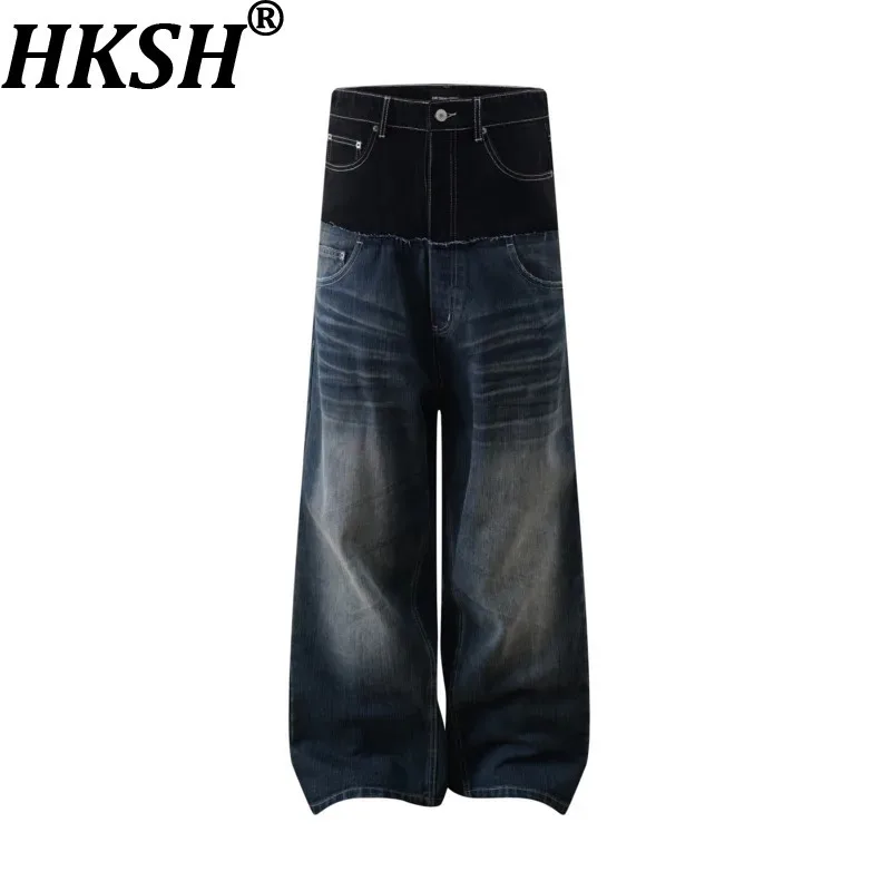 

HKSH Spring Autumn New Men's Tide Fashion High Street Design Patchwork Jeans Trend Chic Multi-pocket Denim Pants Elegant HK12440