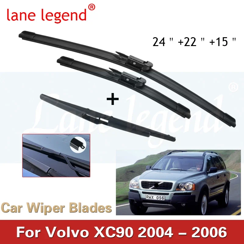 

Car Wiper Front & Rear Wiper Blades Set For Volvo XC90 2004 - 2006 Windshield Windscreen Window Rain Brushes 24"+22"+15"