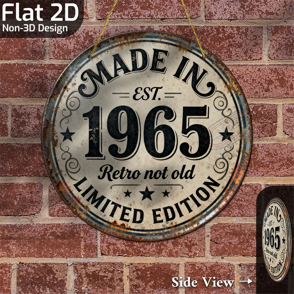 Vintage Made In 1965 Limited Edition Birthday Round Tin Sign - Vintage Durable Metal Plaque Wall Decor, Farmhouse Bar Man Cave H