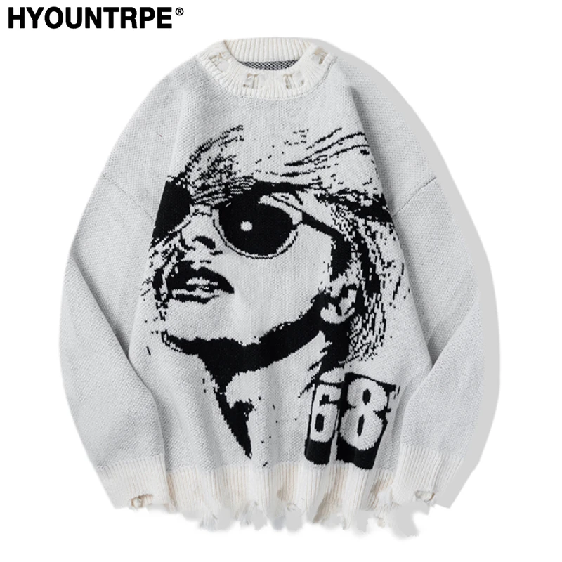 

Hip Hop Knitted Oversized Sweater Men Autumn Winter O-neck Long Sleeve Pullover Streetwear Casual Loose Sweaters Jumper Knitwear