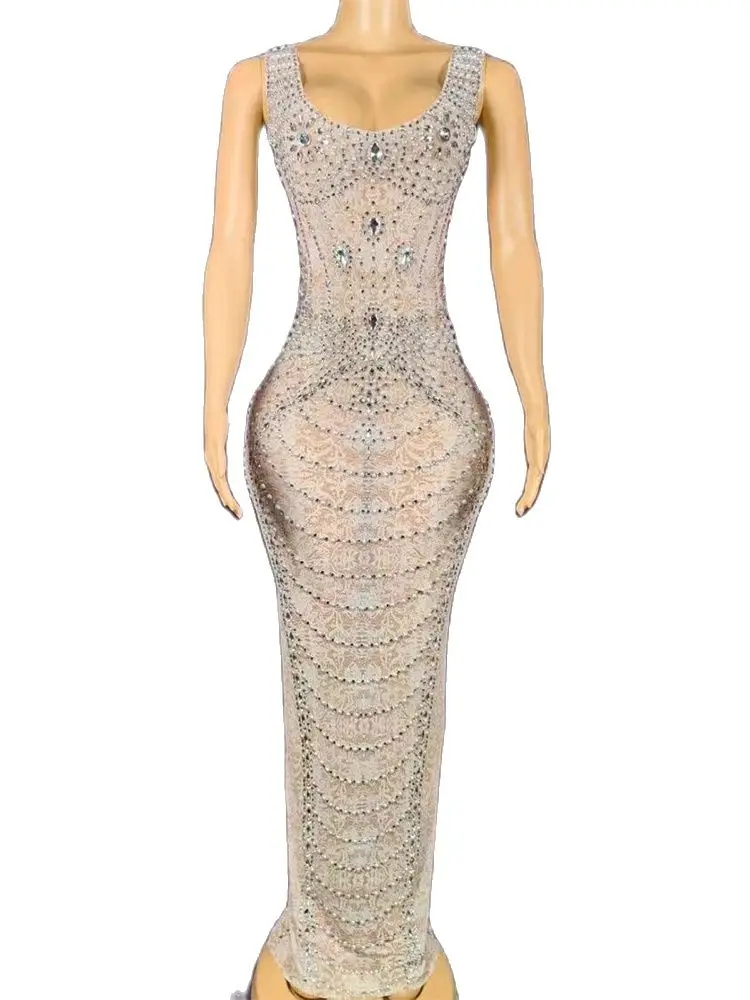 

High Quality Rhinestone Elastic Hip Hugging Dress 2024 New Fashion Custom Women'S Clothing