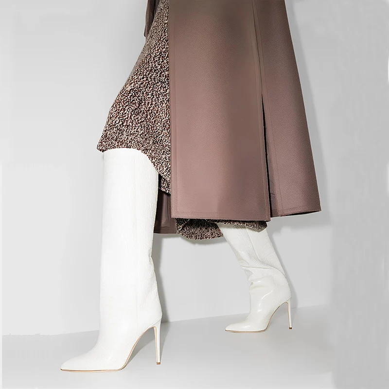 Fashion Knee-High Boots Women Pointed Toe Slip-On Boots For Women Winter Botines Mujer High Heels Women Shoes Zapatos De Mujer