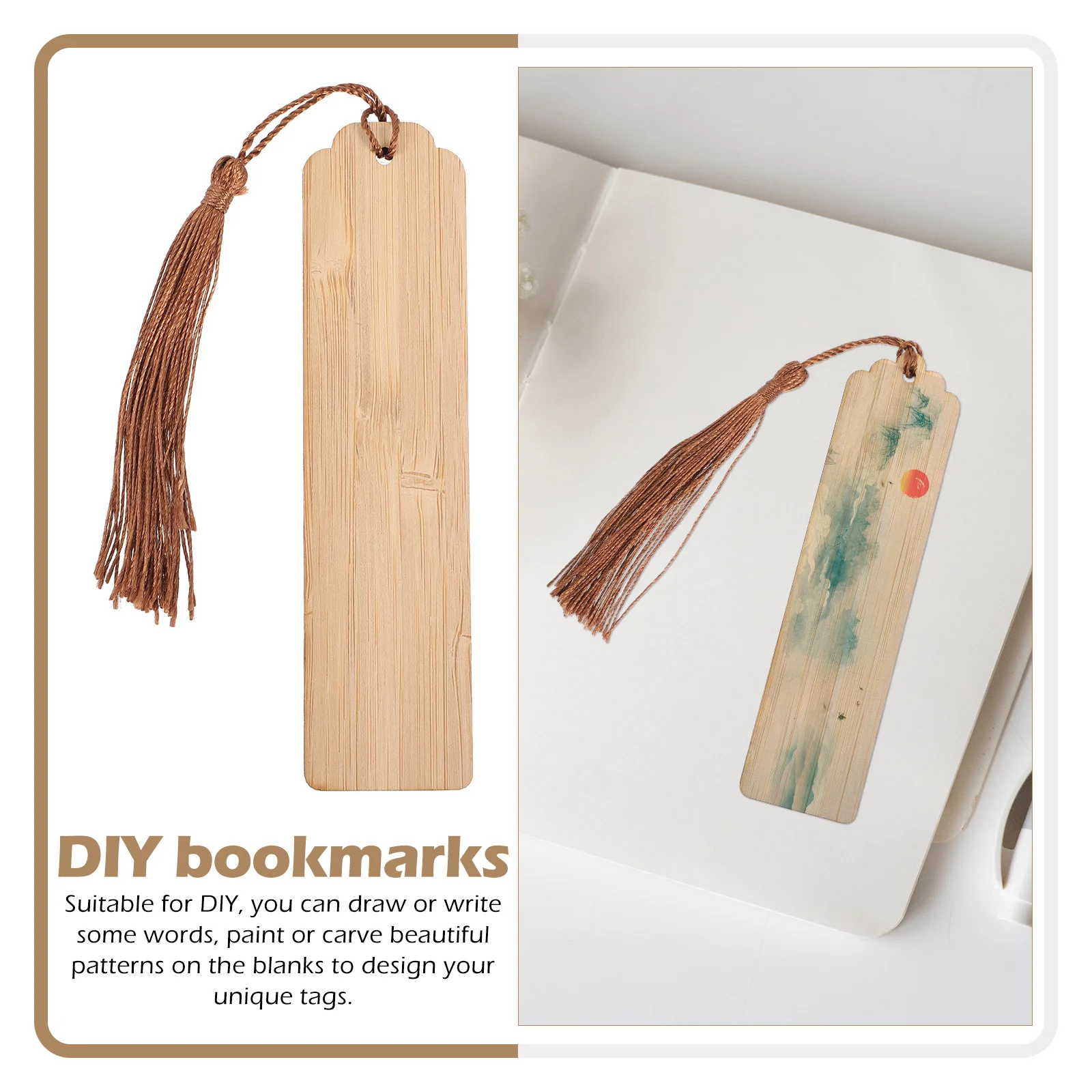 10 комплектов нежных бамбуковых закладок, пустые поверхности для настройки, маркеры страниц для чтения, милые эстетические закладки