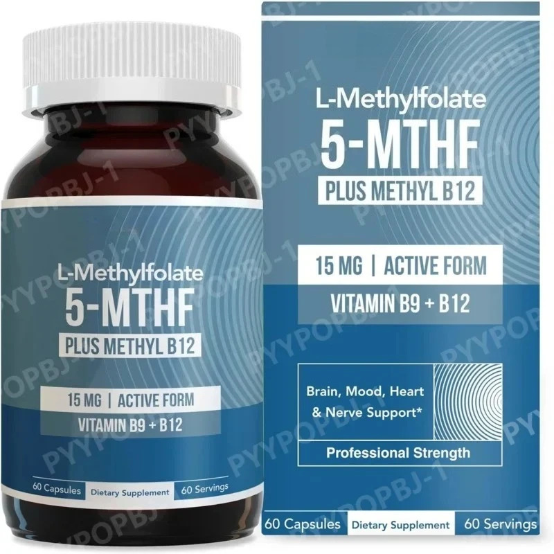L Methylfolate 5 MTHF 15mg Plus Methyl B12 Vitamin B9 Active Form Nutritional Supplement 60 Capsules