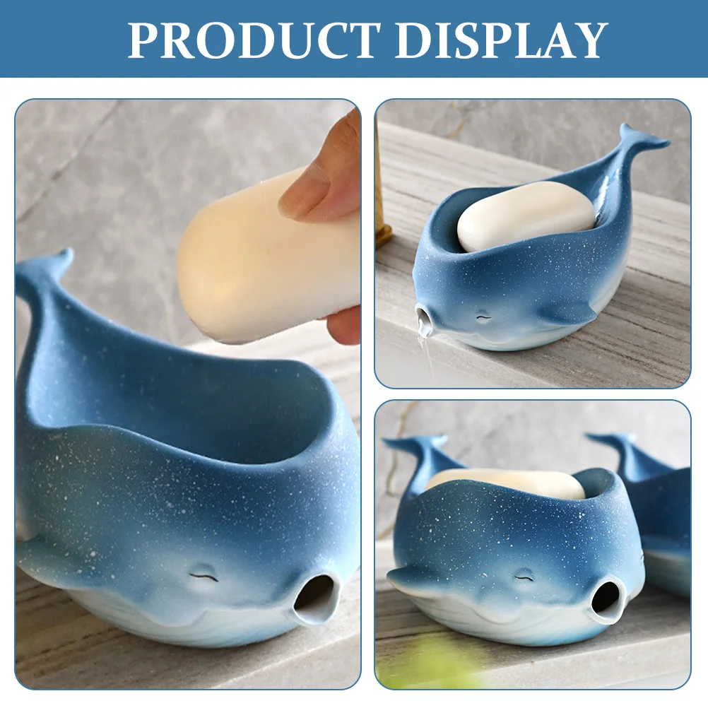 

Adorable Whale Shape Ceramic Soap Dish Self-Draining Bathroom Kitchen Soap Holder Storage Tray Lovely Holder Bathroom Supplies,