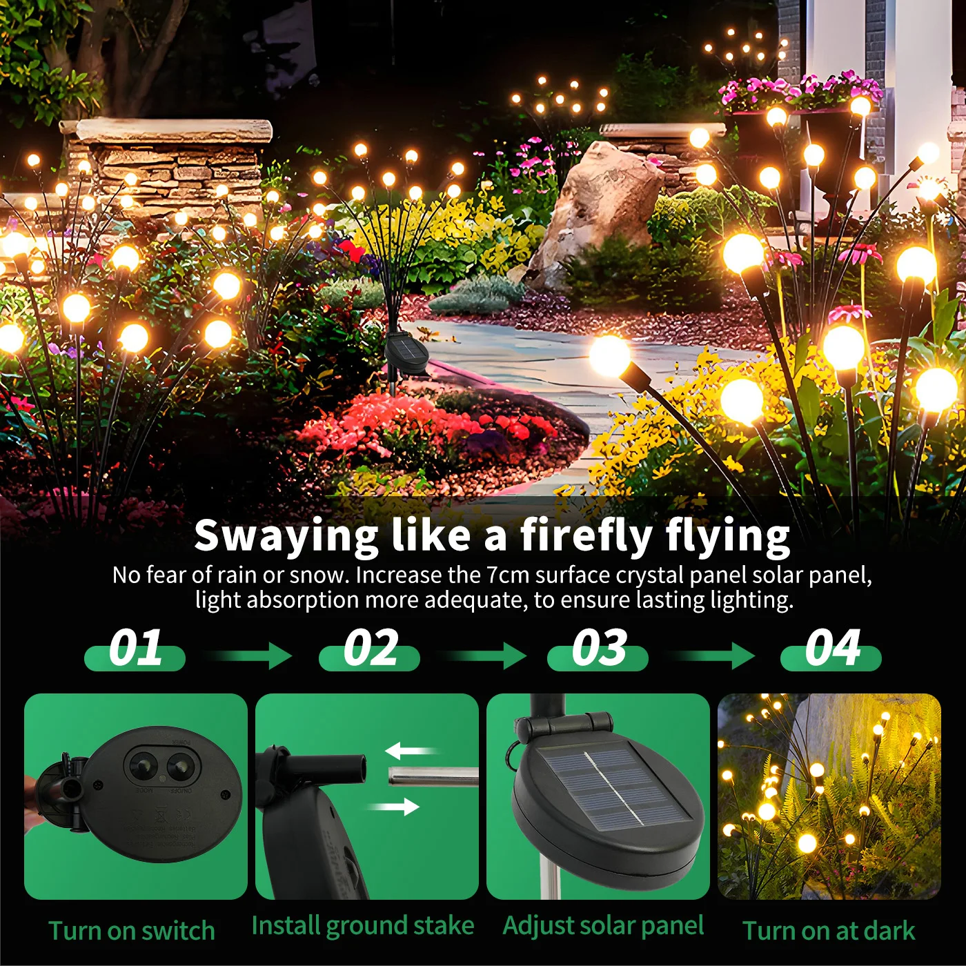 Solar Firefly Lights Swaying in Garden