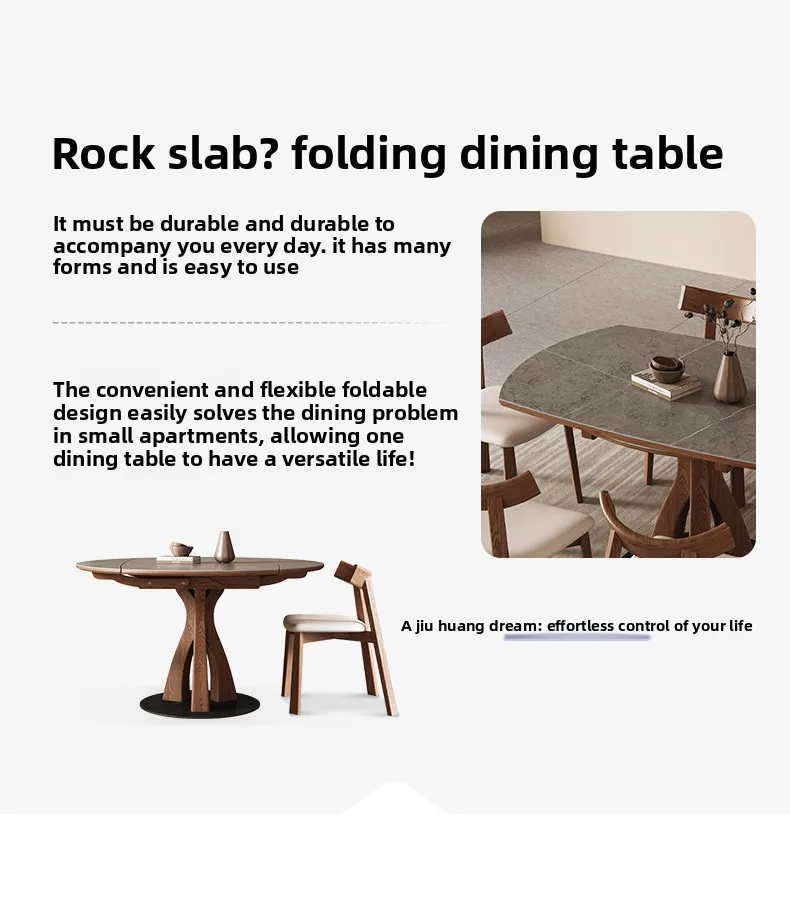 Wabi Sand wind telescopic, rock slab round dining table light luxury high sense 6