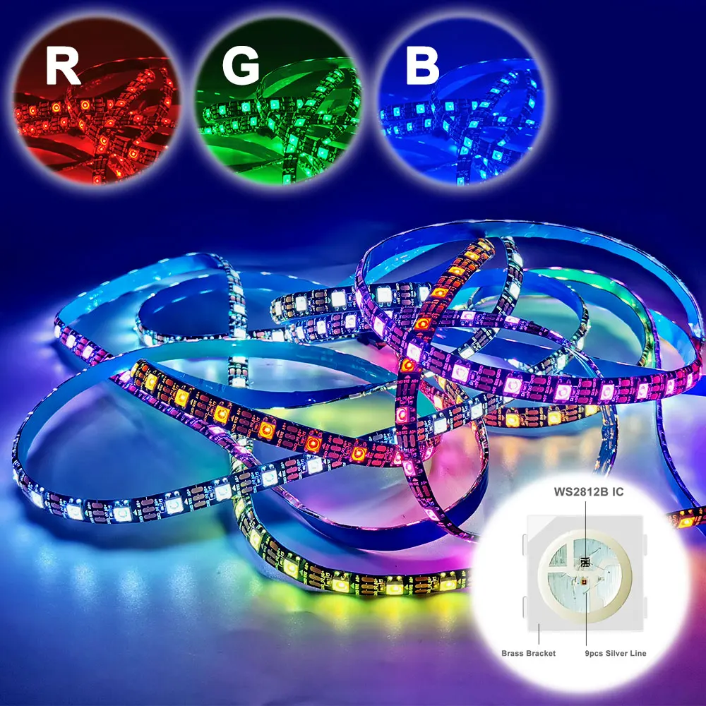 DC5V WS2812 WS2812B Individueel Adresseerbare Led Strip Zwart/Wit SMD5050 Rgb Smart Light 1M 2M 3M 4M 5M IP65 IP67 Waterdicht