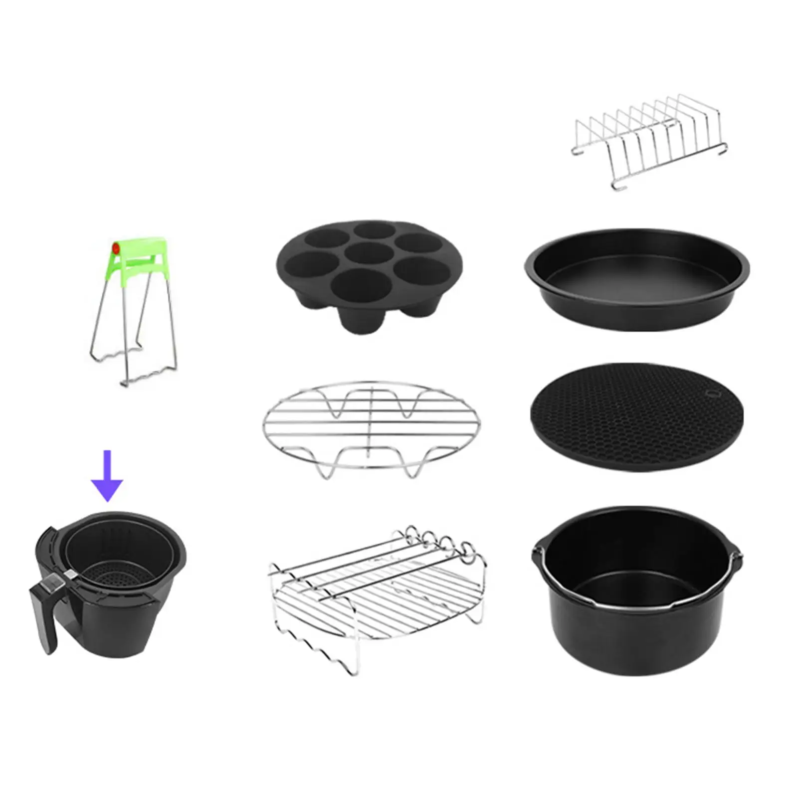 8x Stainless Steel Accessories Set Cake Barrel Parts 7-Hole Muffin Cups Bread Rack Baking BBQ Household