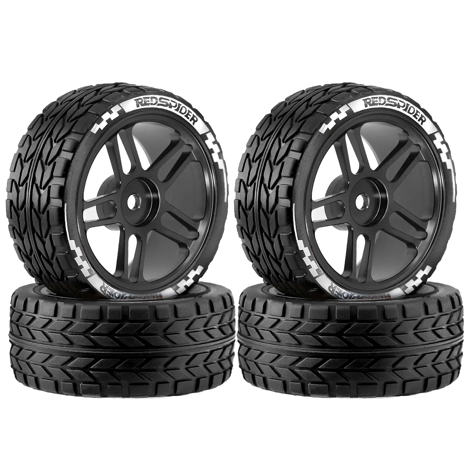 RED SPIDER 4Pcs 1/10RC Car Metal Wheel Rims Rubber On‑Road Tires 12mm Hex Hub Fit Tamiya TT01  HSP Drift Touring Car Accessories