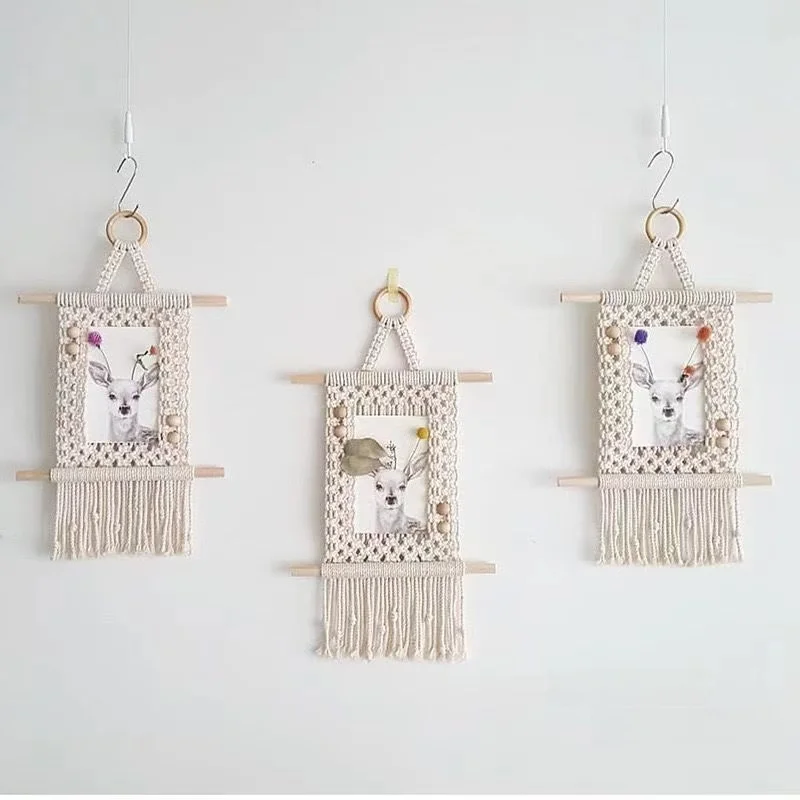 Bohemian Handwoven Tapestry Wall Hanging Picture Frame Creative Birthday Gift Artistic Cotton Rope DIY Material Kit