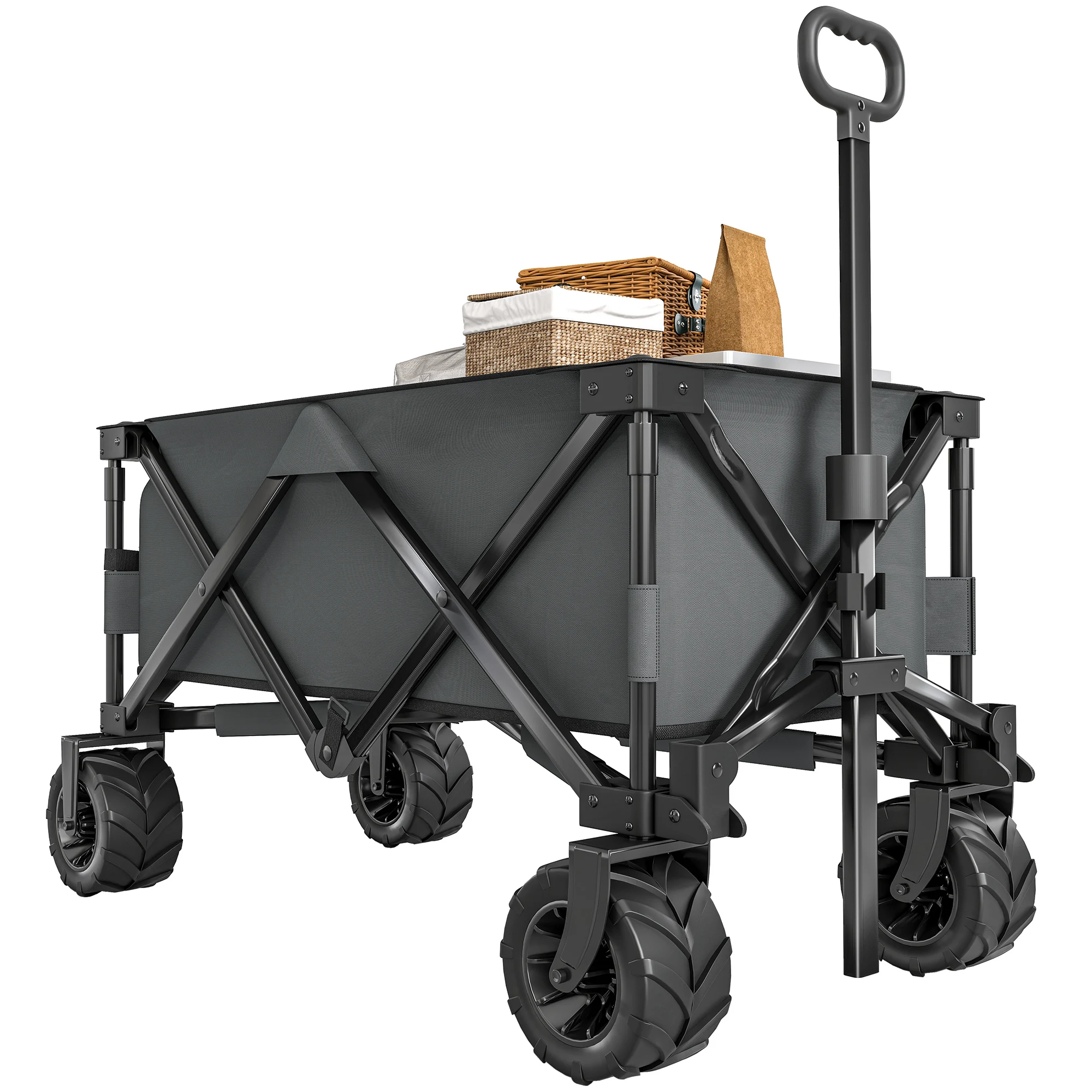 Outsunny Carro de Playa Plegable con Ruedas Delanteras Giratorias 360° y Asa Telescópica 108x55x55 cm