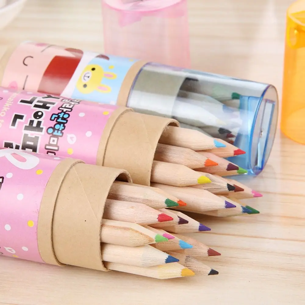 12pcs 12 Colors Cartoon Painting Pencil Set Hand-Painted Colored Pencils School Office Supplies with Pencil Sharpener Painting