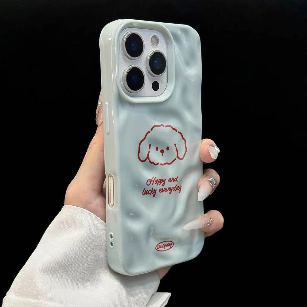 Einfache, niedliche Welpen-Muster-Handyhülle für iPhone 17 16 15 14 13 12 11 Pro Max 14 Plus 17Air, Falten-Wellen-Soft-Silikon-Cover – Detail 10