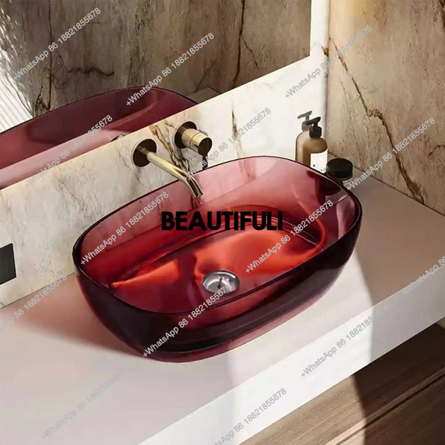 B567 High level of appearance colored resin countertop basin, luxury transparent  washbasin, high-end elegant art washbasin YX65