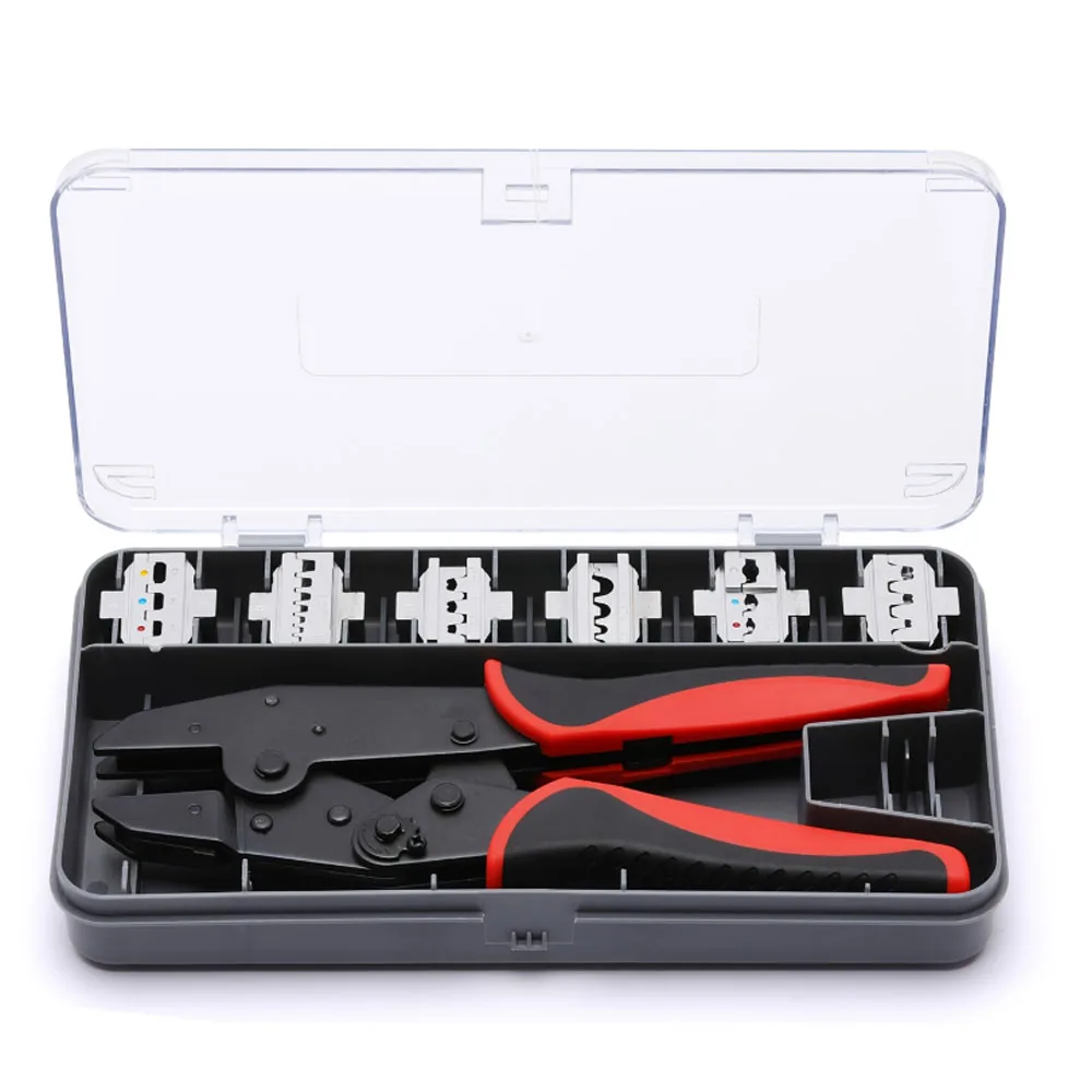 Quick Change Jaw Crimping Tool Set, Ratcheting Wire Crimper Tool for Heat Shrink,Non-Insulated,Open Barrel,Solar Connectors
