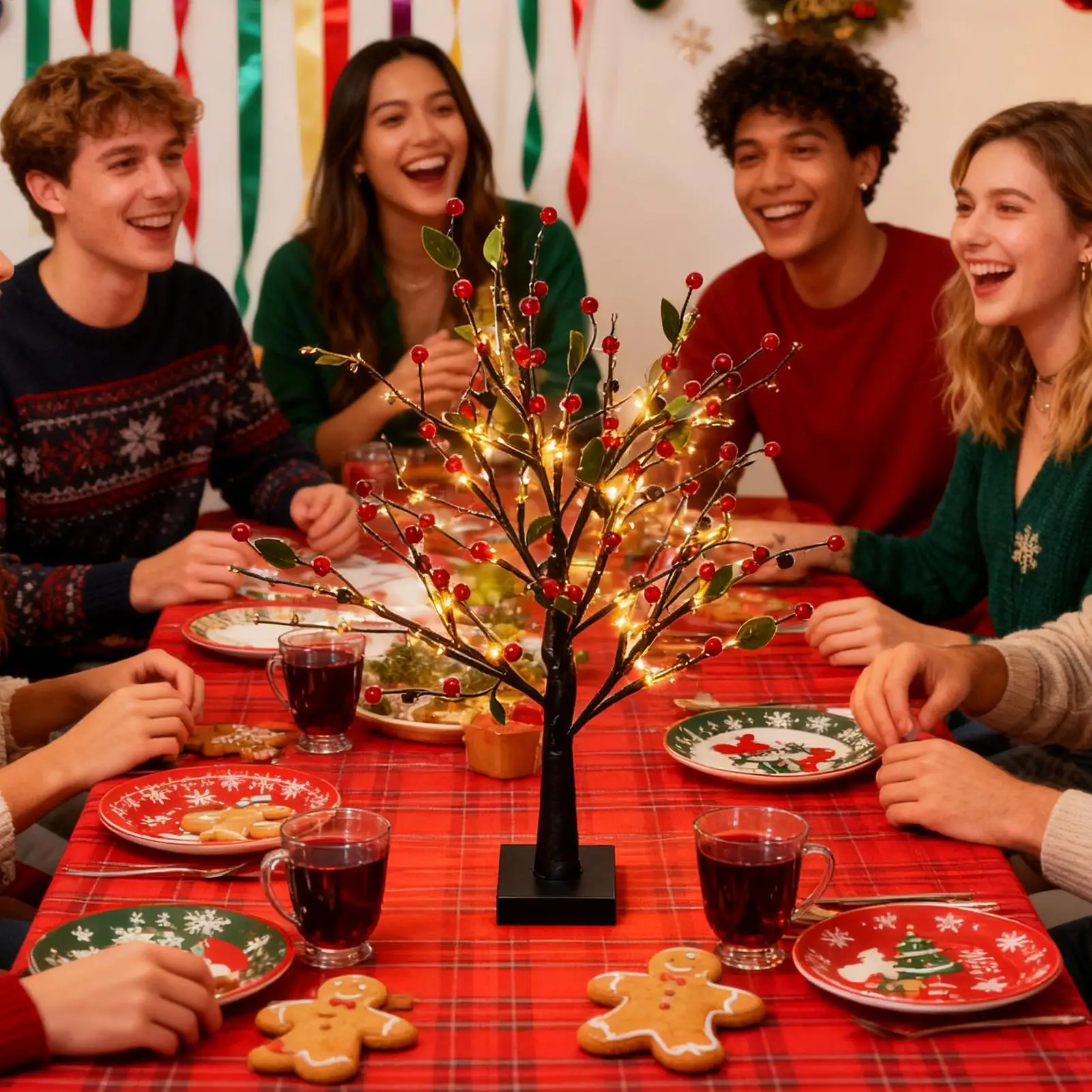 

Красная ягода, дерево с подсветкой, рождественское украшение, праздничная елка, центральная часть стола для квартиры, ресторана, планировщики событий