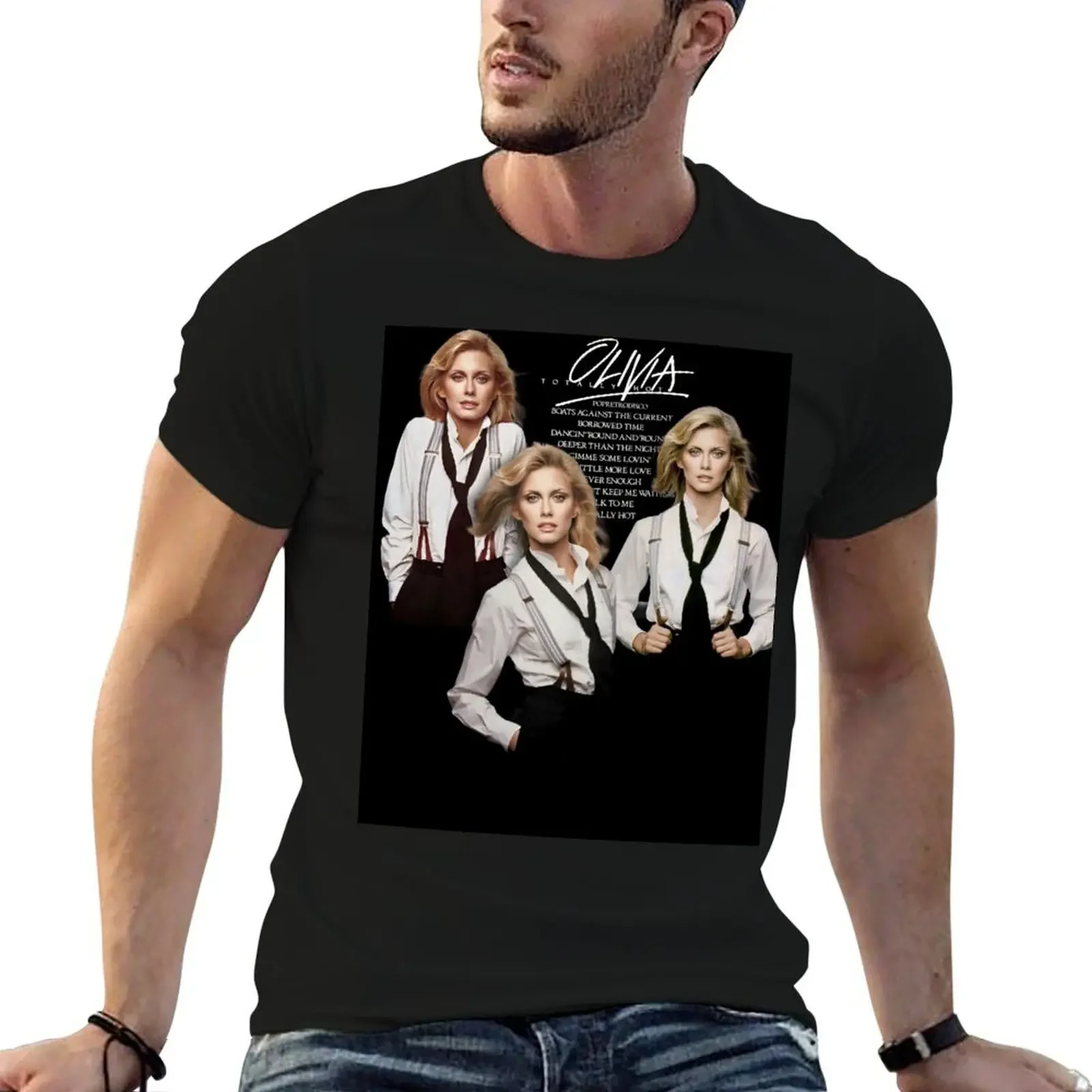 

Olivia Newton-John - Totally Hot Track List T-Shirt anime stuff rapper graphic tees new gifts and t-shirts clothing for men