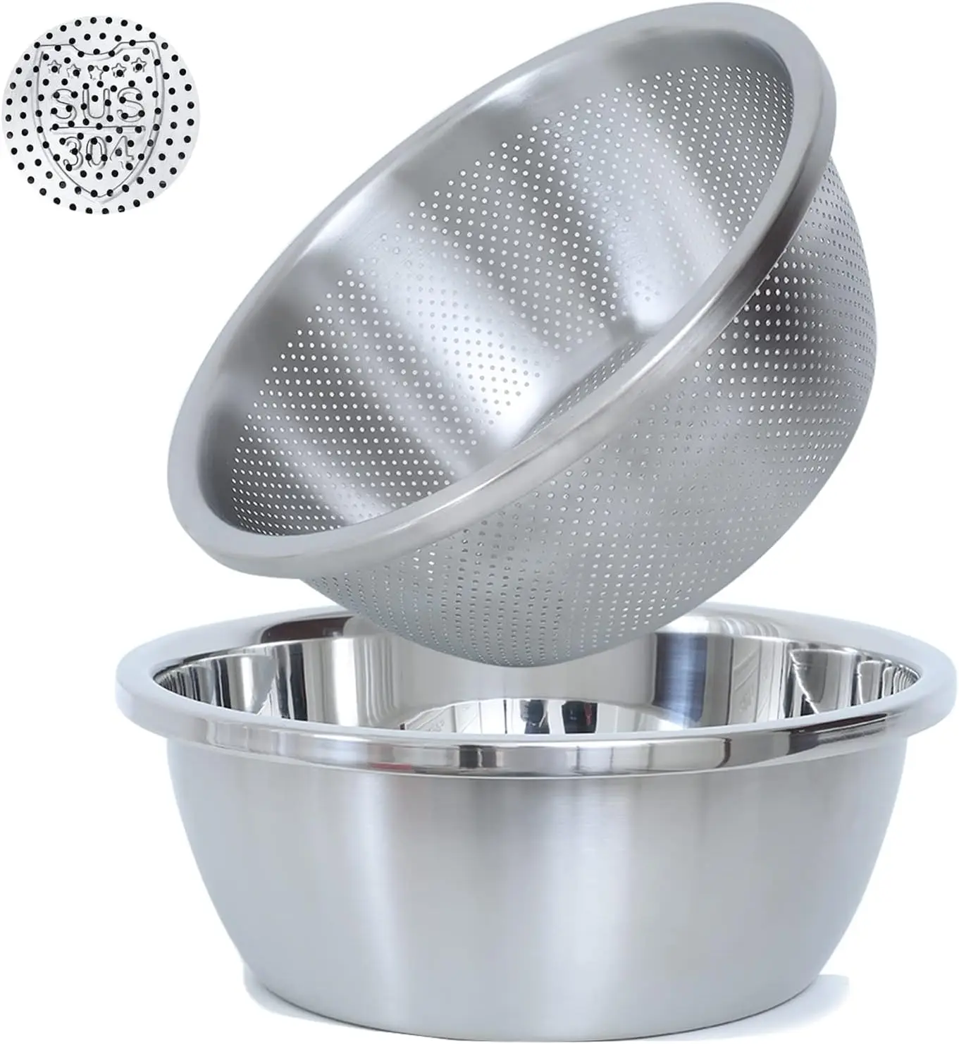 

304 Stainless Steel Microporous Colander,2QT Large Capacity with Mixing Bowl For washing vegetables, fruit and rice and