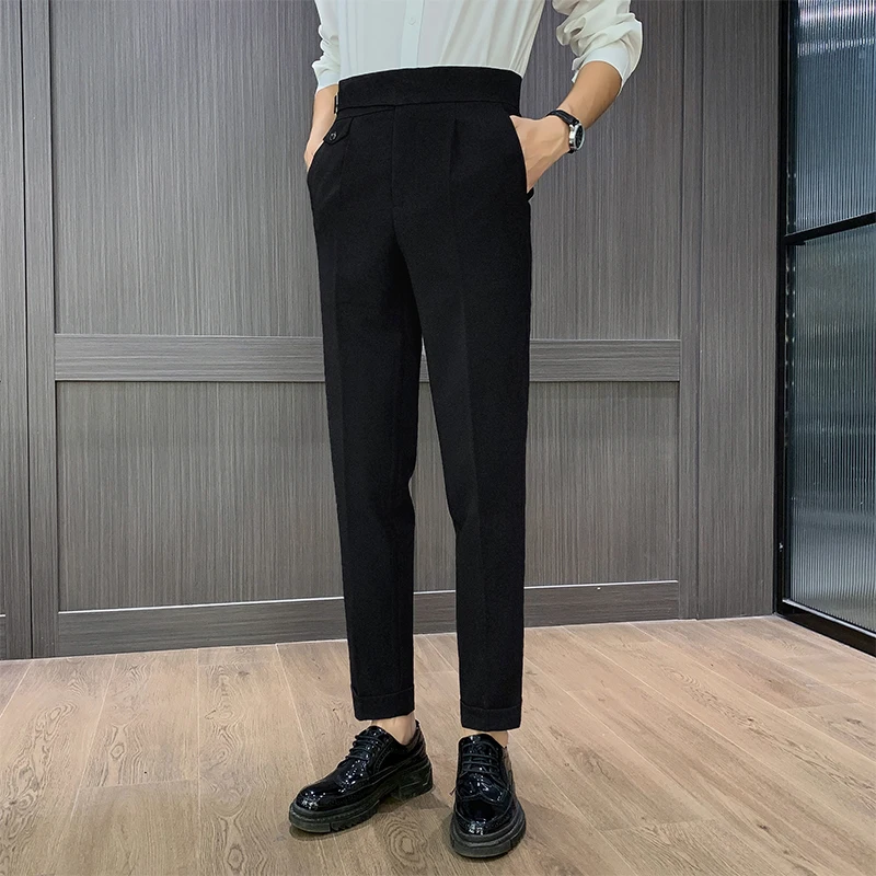 

Naples High Waisted Vertical Leg Pants Fashionable Solid Color Casual Suit Pants Business Slim Fit Office Wedding Men's Clothing