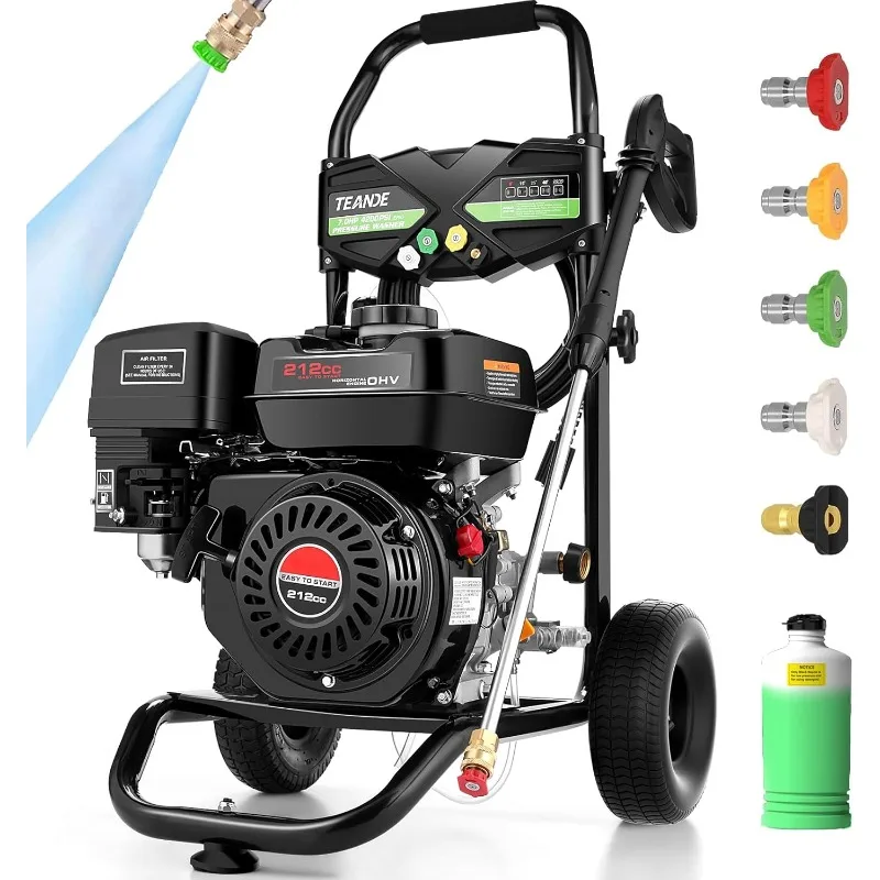 TEANDE 4200 2.8GPM Gas Pressure Washer, 4000PSI Commercial Pressure Washer with 212CC Engine, 5 Adjustable Nozzles, 25ft Hose