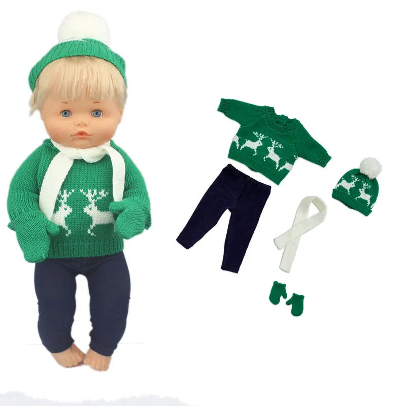 New Lovely Christmas Sweater Fit 42 cm Nenucos Doll Hermanita Purple Long Sleeves T-shirt Purple Dots Pants With Hat