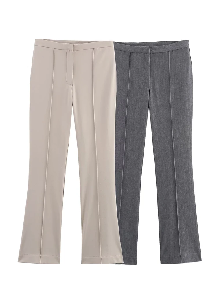 

2025 Spring New European and American Women's Clothing Casual Solid Color No Ironing Slim Flared Pants
