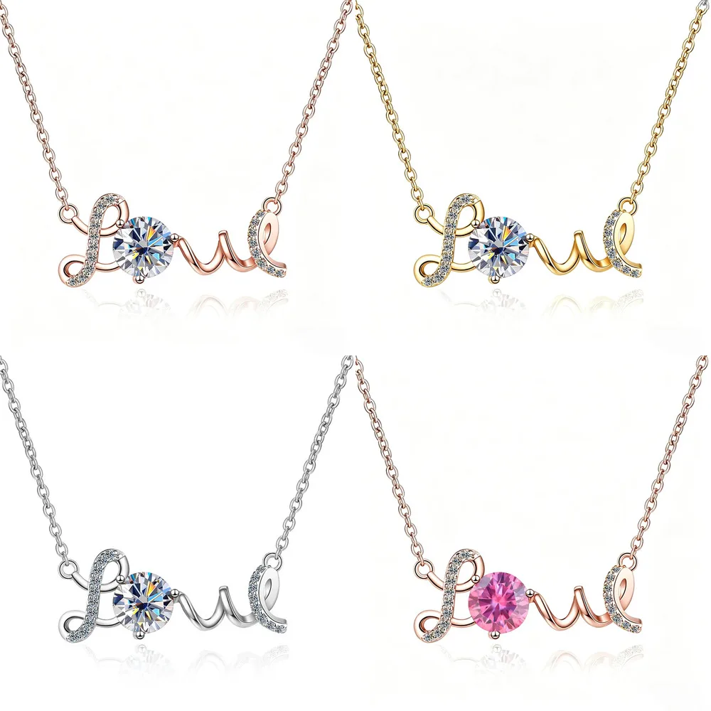 

Ts 925 Sterling Silver Moissanite Necklace for Women 1 Carat D VVS1 Moissanite Love Necklace Round Cut Fine Jewelry
