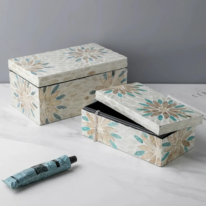 Natural Color Shell Jewelry Box Creative Home Storage with Lid Decor Vanity Organizer for Rings Necklaces Elegant Trinket Case