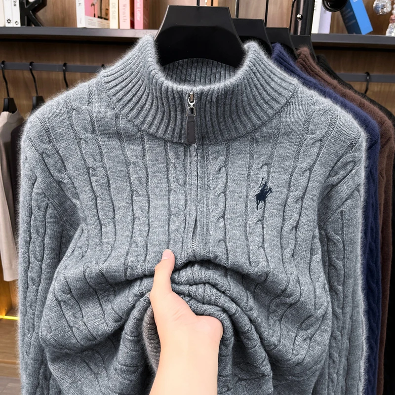 Hochwertiger Herren-Pullover Designer-Marke Klassischer Paul Pony Bestickter Reißverschluss Stehkragen Herbst Winter Koreanischer Lässiger Strickpullover – Detail 8