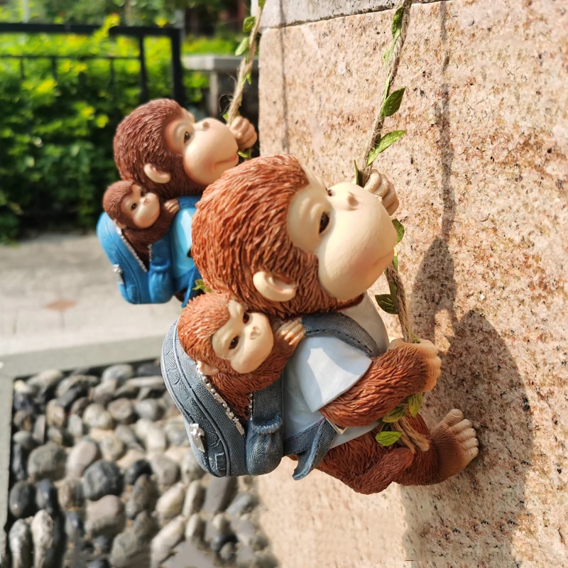 Creative Resin Cute Parent-Child Animal Big Mouth Monkey Climbing Tree Decor garden Courtyard Outdoor Landscape Crafts Ornaments