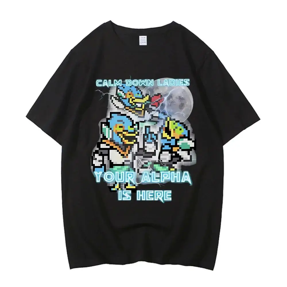 Y2k Funny Meme Tees Calm Down Ladies Your Alpha Is Here Berdly Deltarune Accessories T Shirt Casual Print T-shirt Clothes Unisex