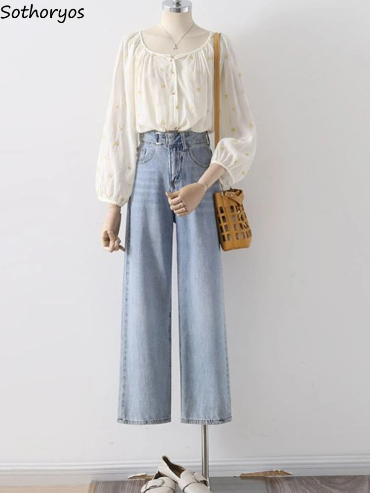 

Рубашки с рукавами-фонариками, женские топы с цветочной вышивкой, нежные шикарные свободные рубашки во французском стиле, тонкие девичьи повседневные праздничные топы Camisas Mujer