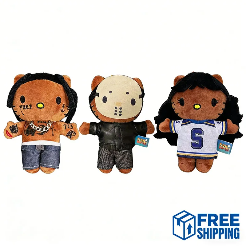 

Kawaii Hello Kitty Plush Keychain Hip-Hop Artist Cartoon Stuffed Toy Rapper Killer Mask Design Bag Anime Doll Pendant Girl Gift