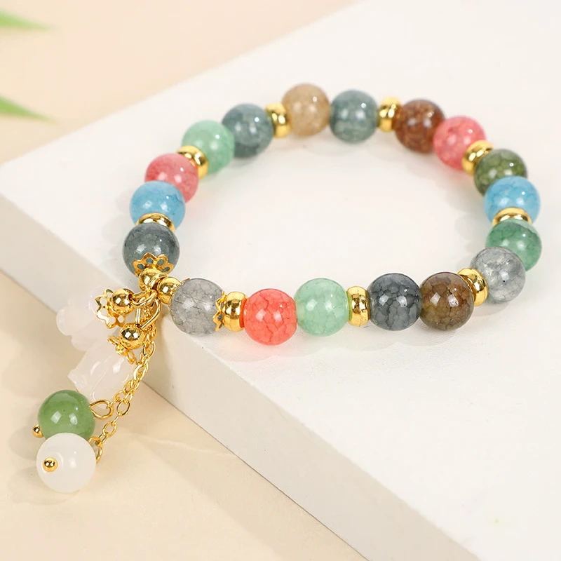 Fashion Colorful Crack Beaded Bracelets for Women Girls Elegant Acrylic Flower Charms Resilient Bracelet Sweet Jewelry Gifts