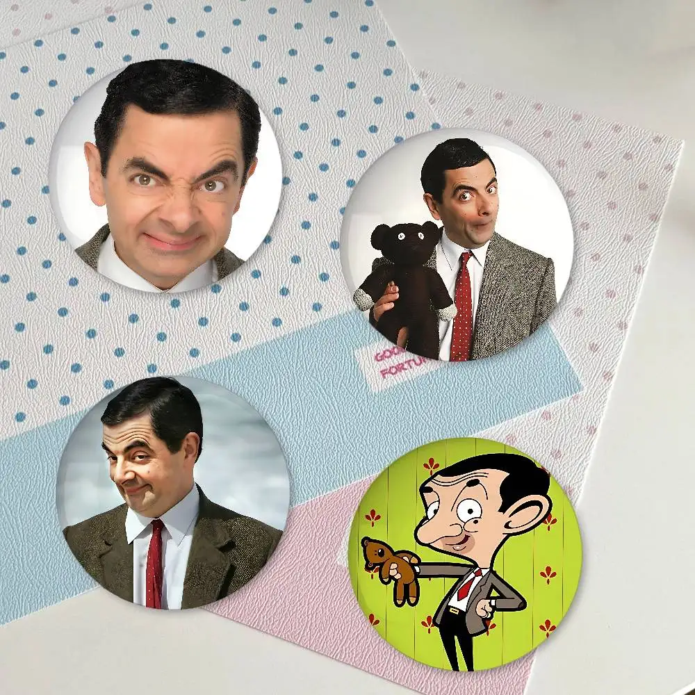 Funny M-Mr. Bean-T Premium Tinplate Round Lapel Pins: Cute Badge Brooches For Shoulder Bag Accessories, Souvenir Gifts