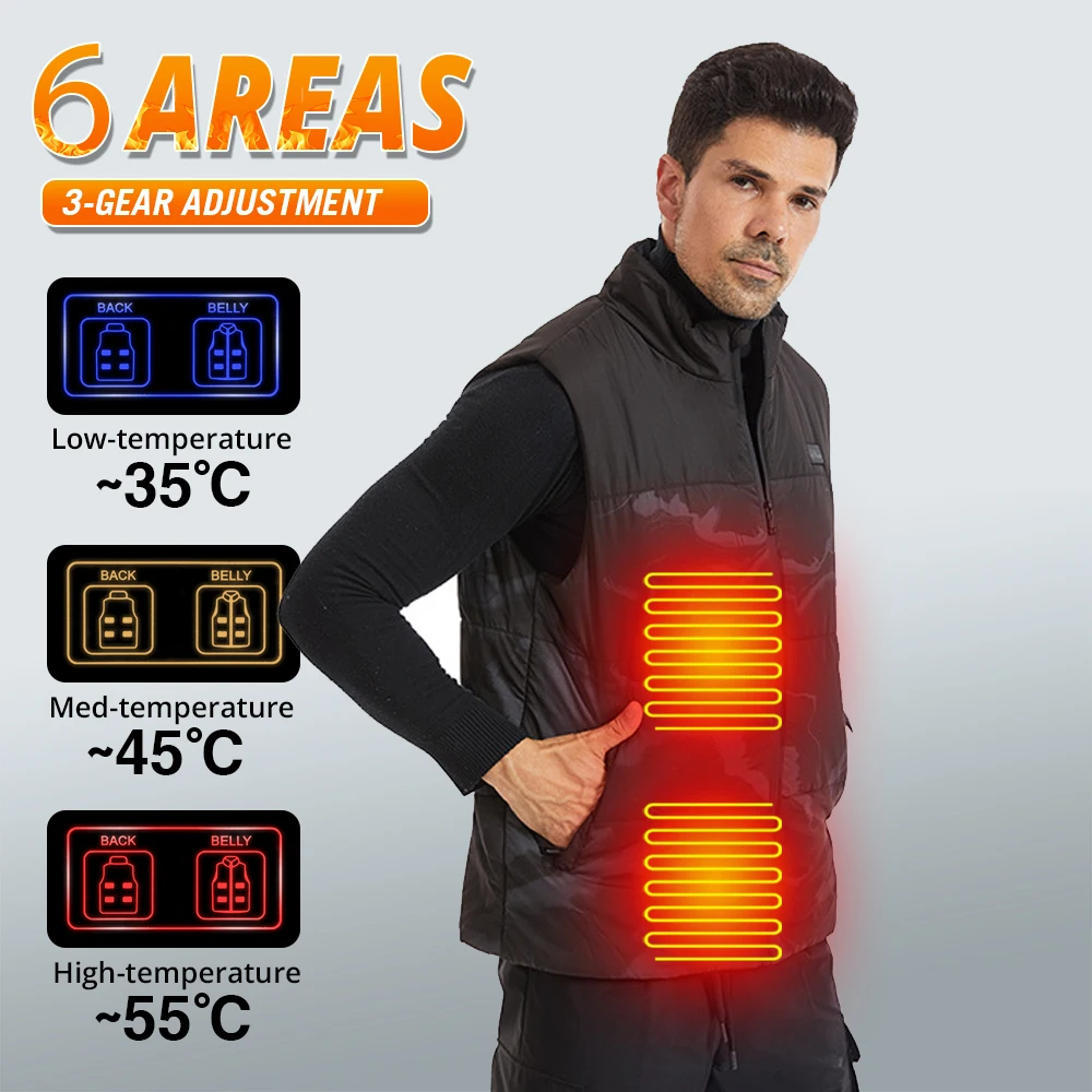 

Men USB Electric Smart Heating Vest Intelligent Headed Vest 6 Areas Zone for Outdoor Hunting for Sports Hiking Skiing Oversized