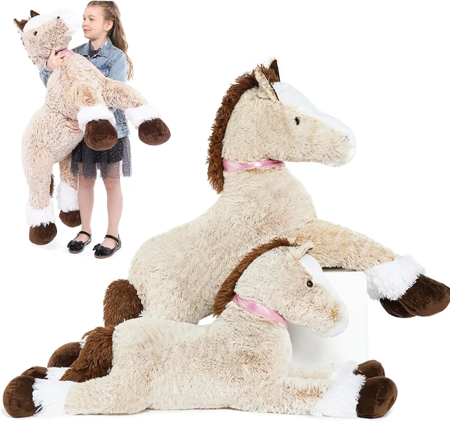 Giant Brown Horse Stuffed Animal Pillow 2-Pack, Soft Plush Horse Toys for Boys and Girls, 35 Inch and 47 Inch