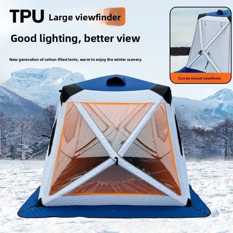 Winter Fishing Ice Tent Thickened Cotton with Chimney Hole for Camping Sauna Viewing Large Opening Fixed Pad