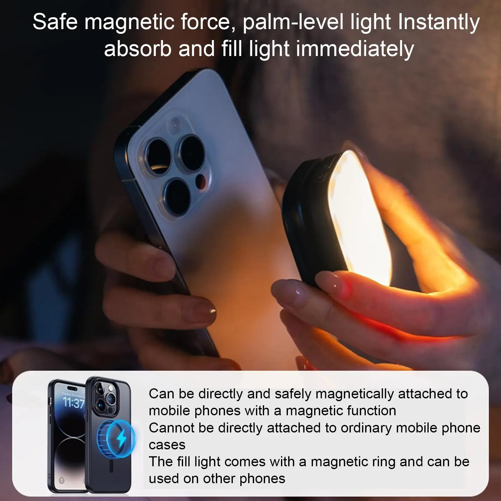 Magnetic Phone Selfie Light 5 Level Brightness Folding LED Light With Makeup Mirror For Vlog Recording Live Streaming