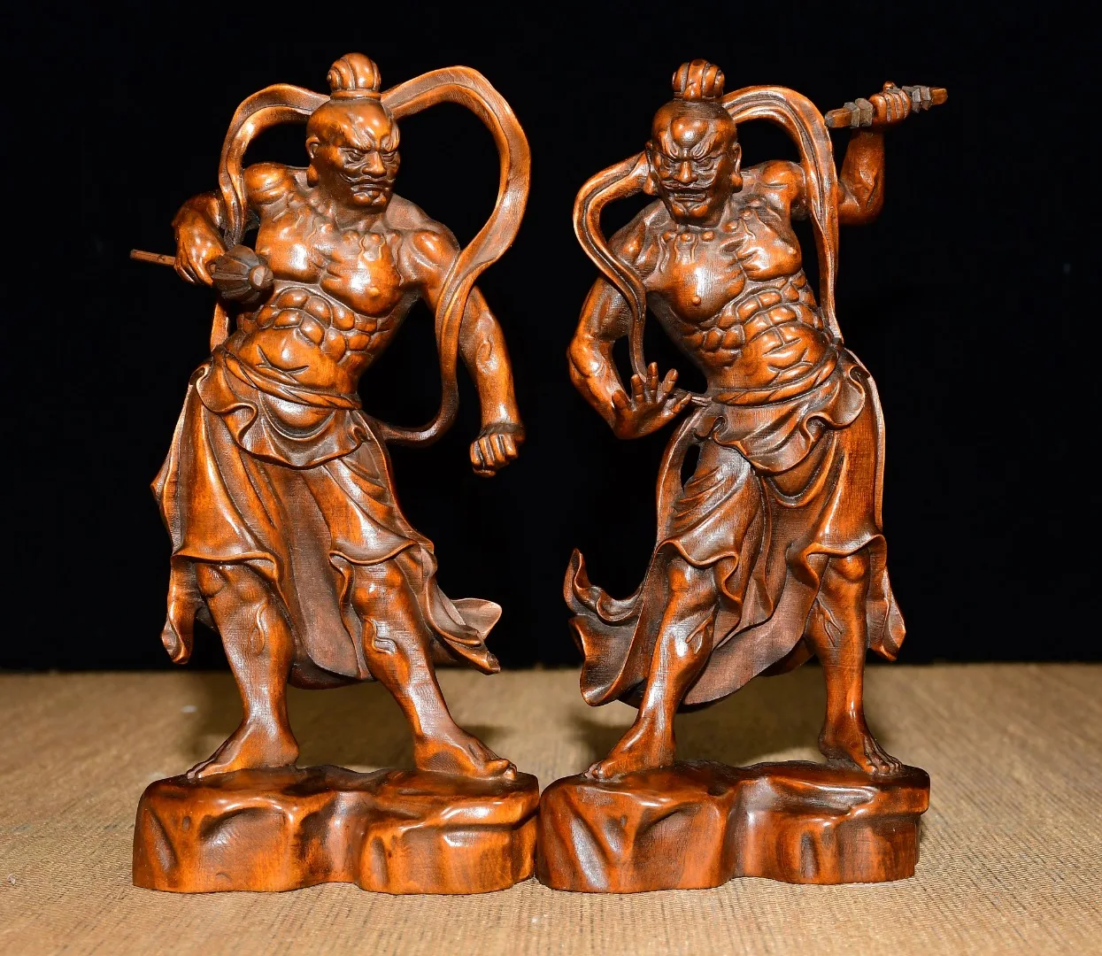 Old Collection Boxwood Heha Two Generals Two diamond strongmen General Door God Worship Hall Town house  Exorcism
