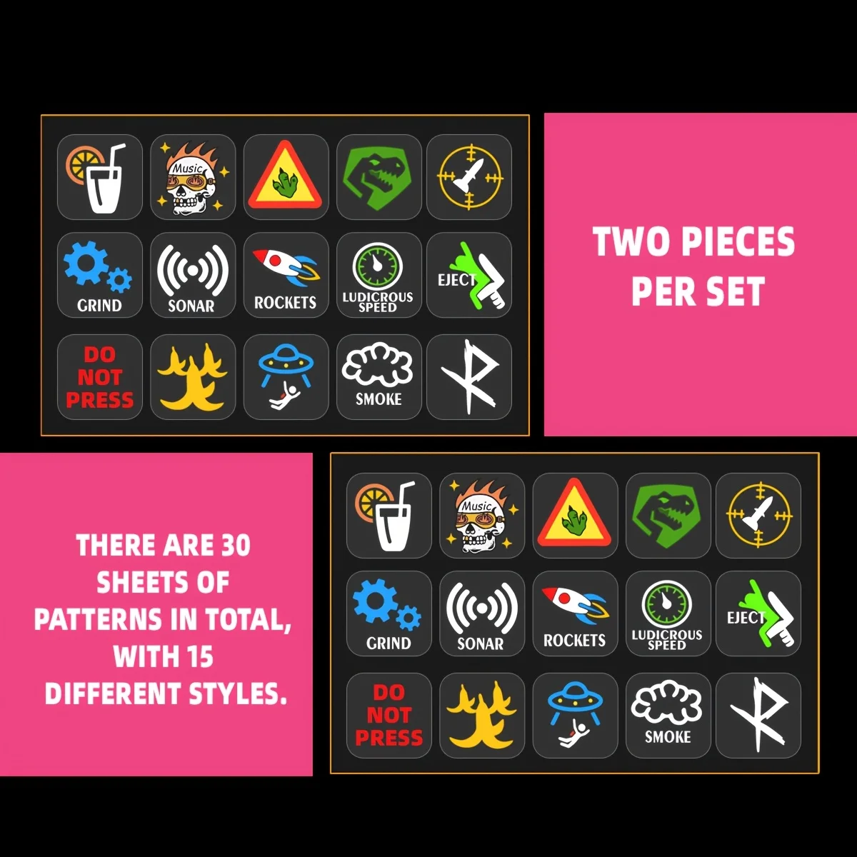 Fun car button decoration vinyl stickers, multiple cartoon pattern sticker set, self-adhesive, waterproof mini stickers